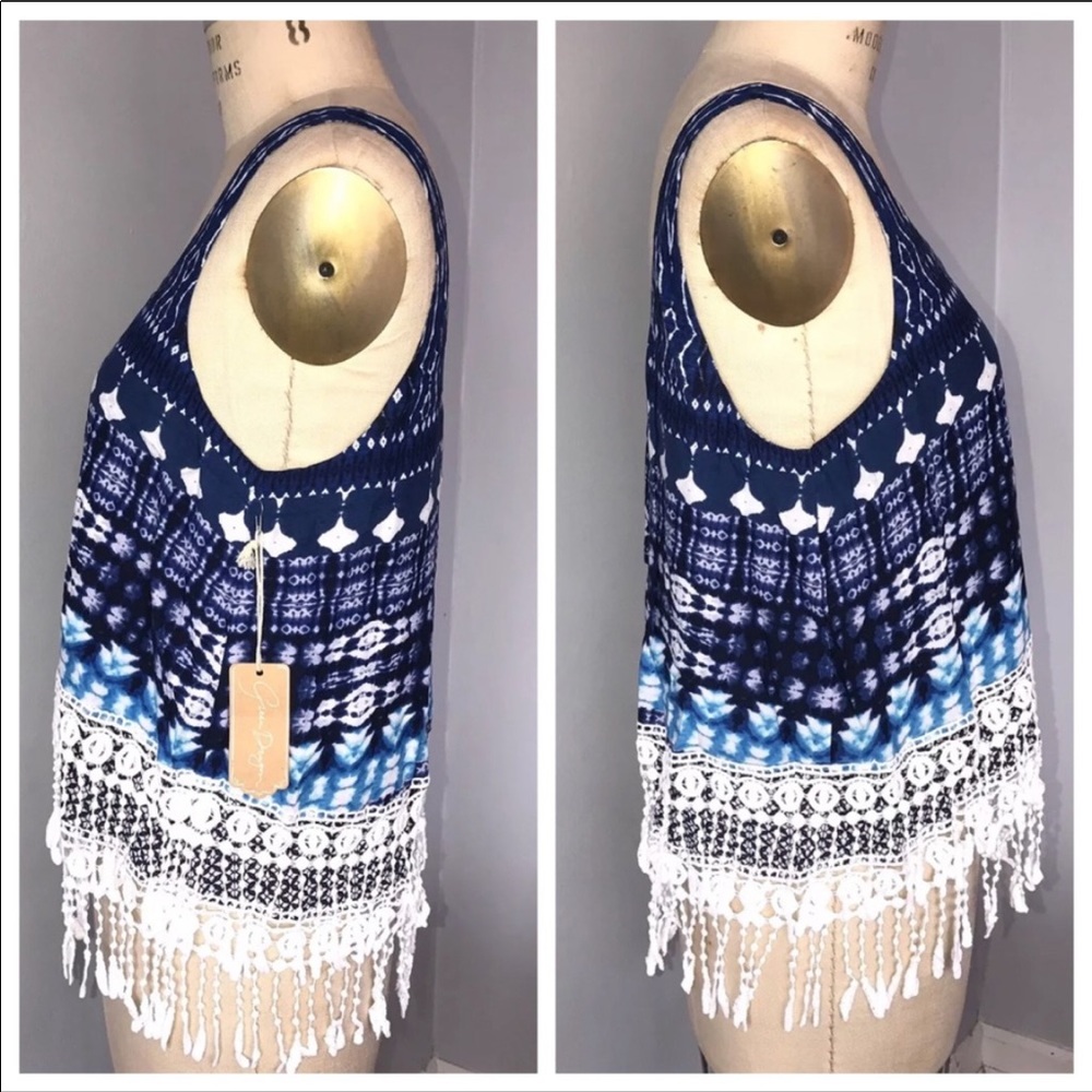 NWT Green Dragon Boho Fringe Tank Top - Picture 2 of 8